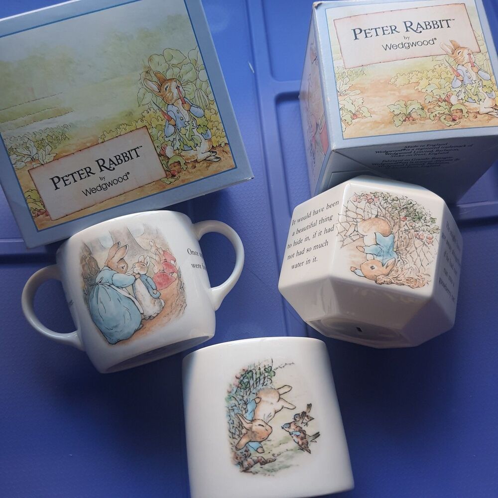 Vtg Lot Of 3 Peter Rabbit Wedgewood Mug + Money Box Coin Bank Beatrix Potter